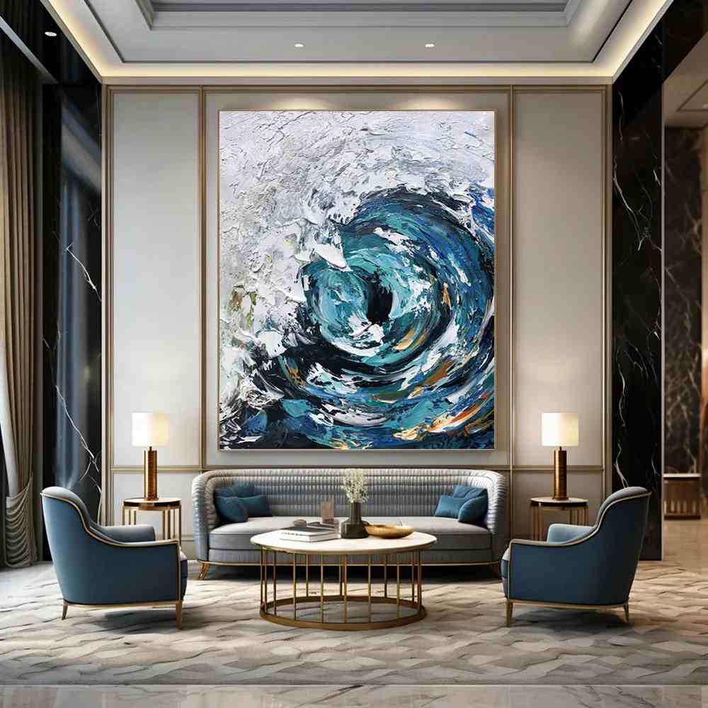 Ocean_Blue_Gray_White_Textured_Artwork_4WQEB wall art